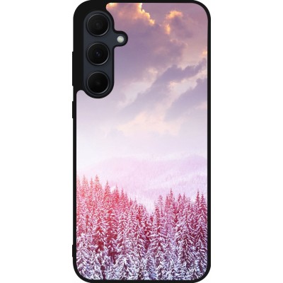 Coque Samsung Galaxy A55 5G - Silicone rigide noir Winter 22 Pink Forest