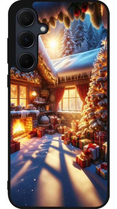 Coque Samsung Galaxy A55 5G - Silicone rigide noir Noël Chalet Féerie