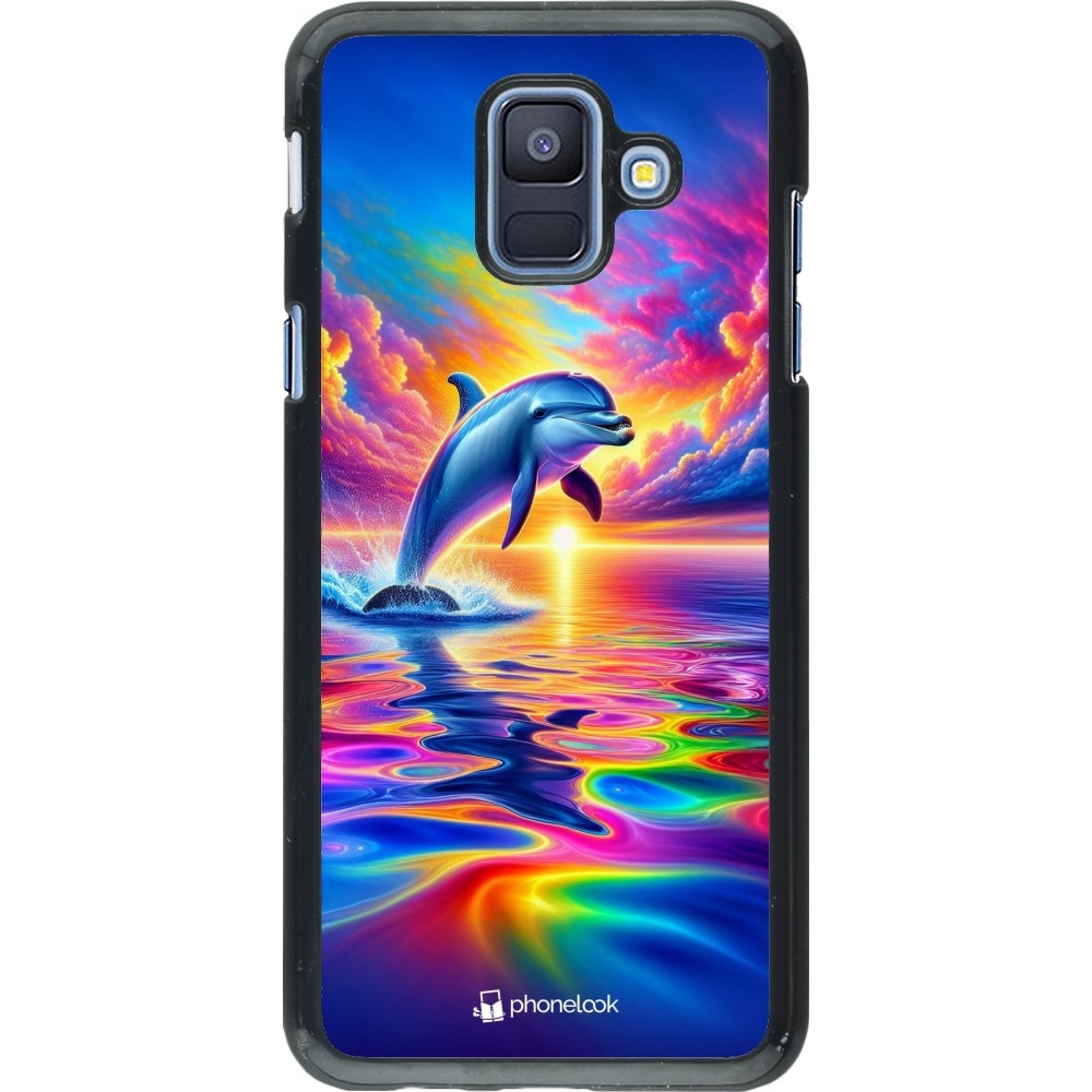 Coque Samsung Galaxy A6 - Dauphin arc-en-ciel heureux