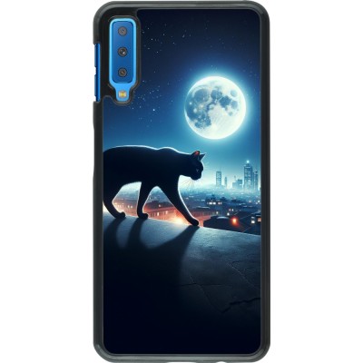 Coque Samsung Galaxy A7 - Chat noir sous la pleine lune