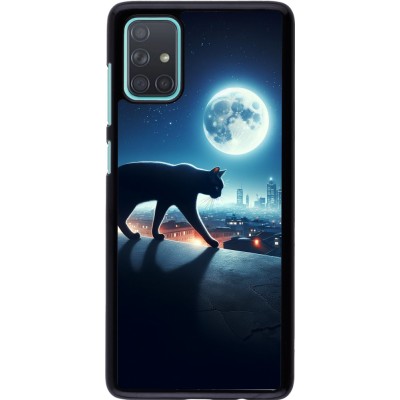 Coque Samsung Galaxy A71 - Chat noir sous la pleine lune