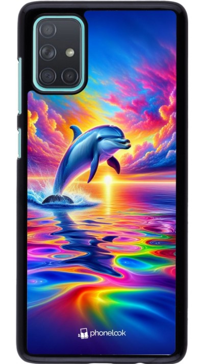 Coque Samsung Galaxy A71 - Dauphin arc-en-ciel heureux