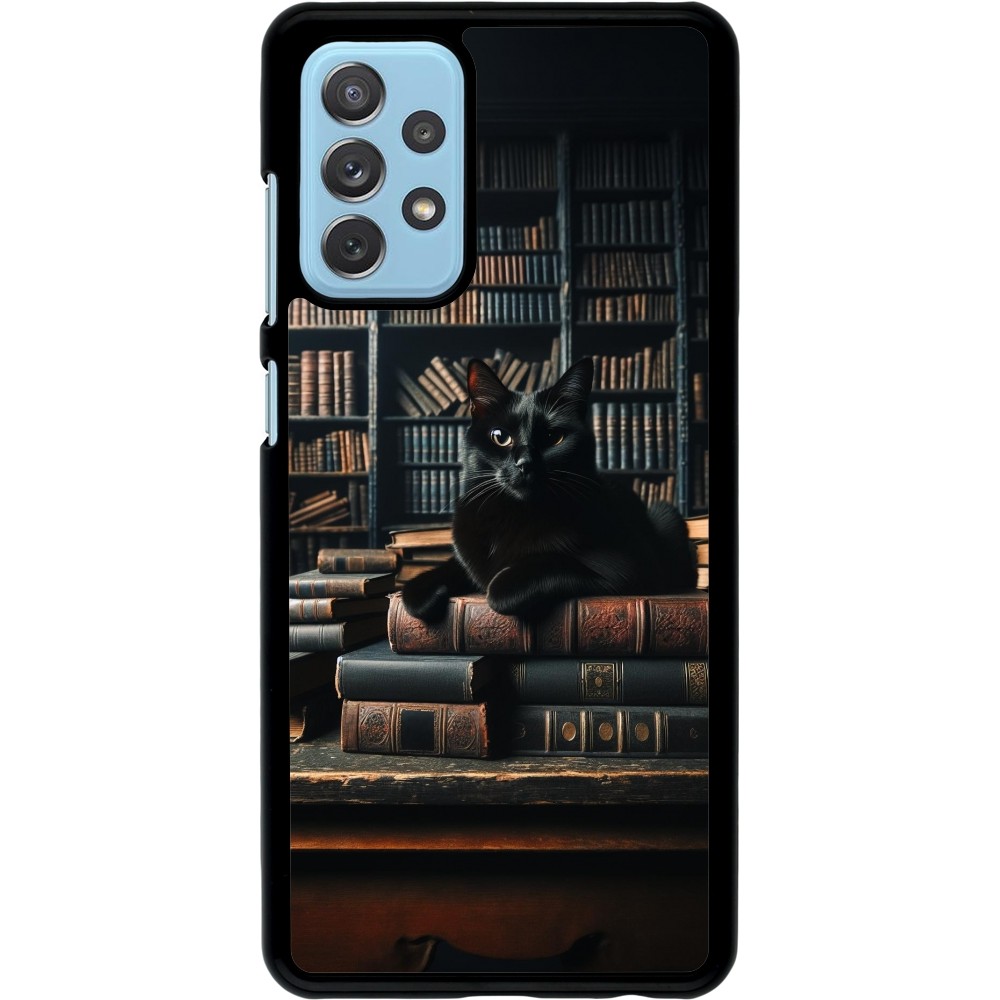 Samsung Galaxy A72 Case Hülle - Katze Bücher dunkel