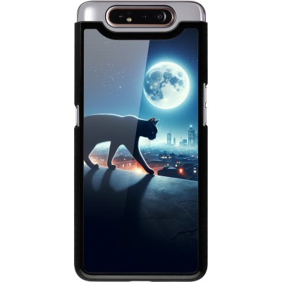 Coque Samsung Galaxy A80 - Chat noir sous la pleine lune