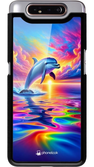 Coque Samsung Galaxy A80 - Dauphin arc-en-ciel heureux