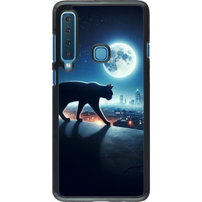 Coque Samsung Galaxy A9 - Chat noir sous la pleine lune