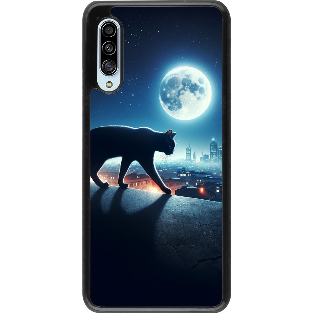 Coque Samsung Galaxy A90 5G - Chat noir sous la pleine lune