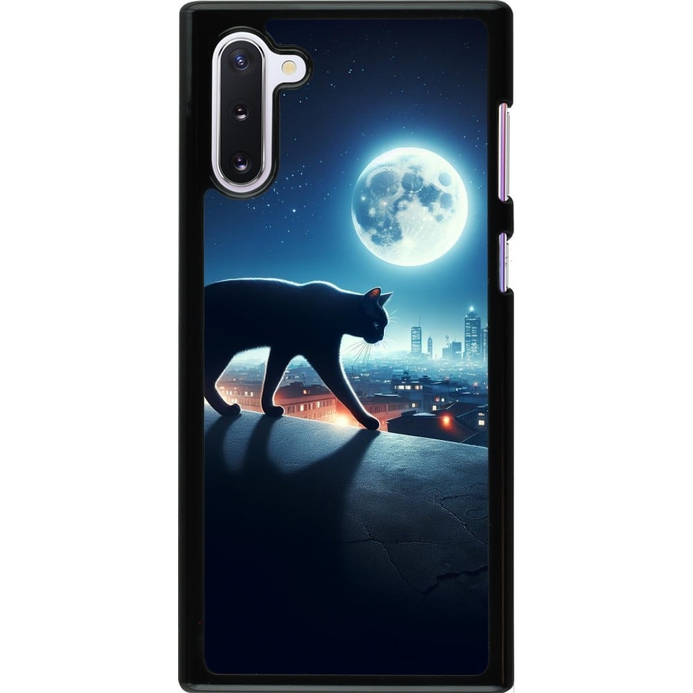 Coque Samsung Galaxy Note 10 - Chat noir sous la pleine lune