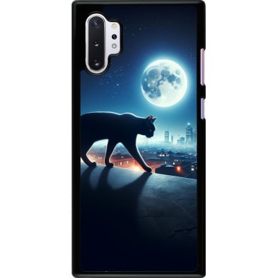 Coque Samsung Galaxy Note 10+ - Chat noir sous la pleine lune