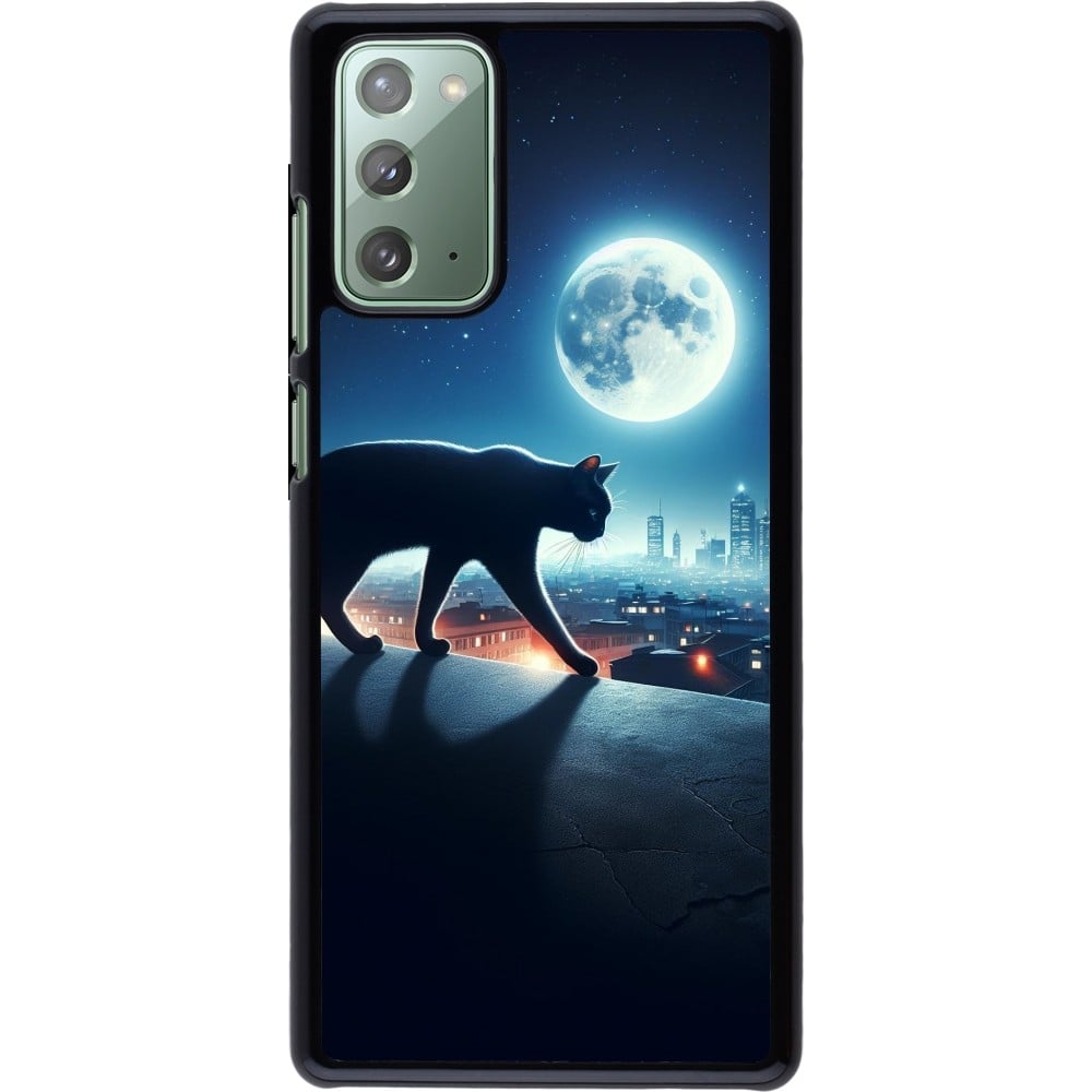 Coque Samsung Galaxy Note 20 - Chat noir sous la pleine lune