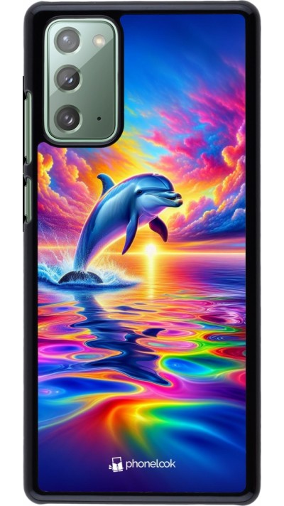 Coque Samsung Galaxy Note 20 - Dauphin arc-en-ciel heureux