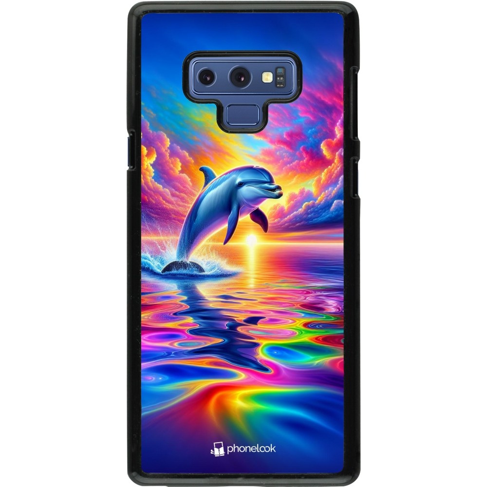 Coque Samsung Galaxy Note9 - Dauphin arc-en-ciel heureux