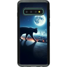 Coque Samsung Galaxy S10 - Hybrid Armor noir Chat noir sous la pleine lune