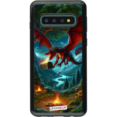 Coque Samsung Galaxy S10 - Hybrid Armor noir Dragon Volant Forêt Trésor