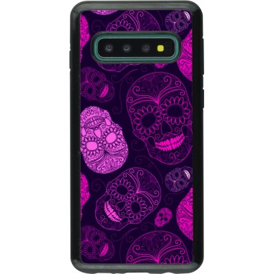 Coque Samsung Galaxy S10 - Hybrid Armor noir Halloween 2023 pink skulls