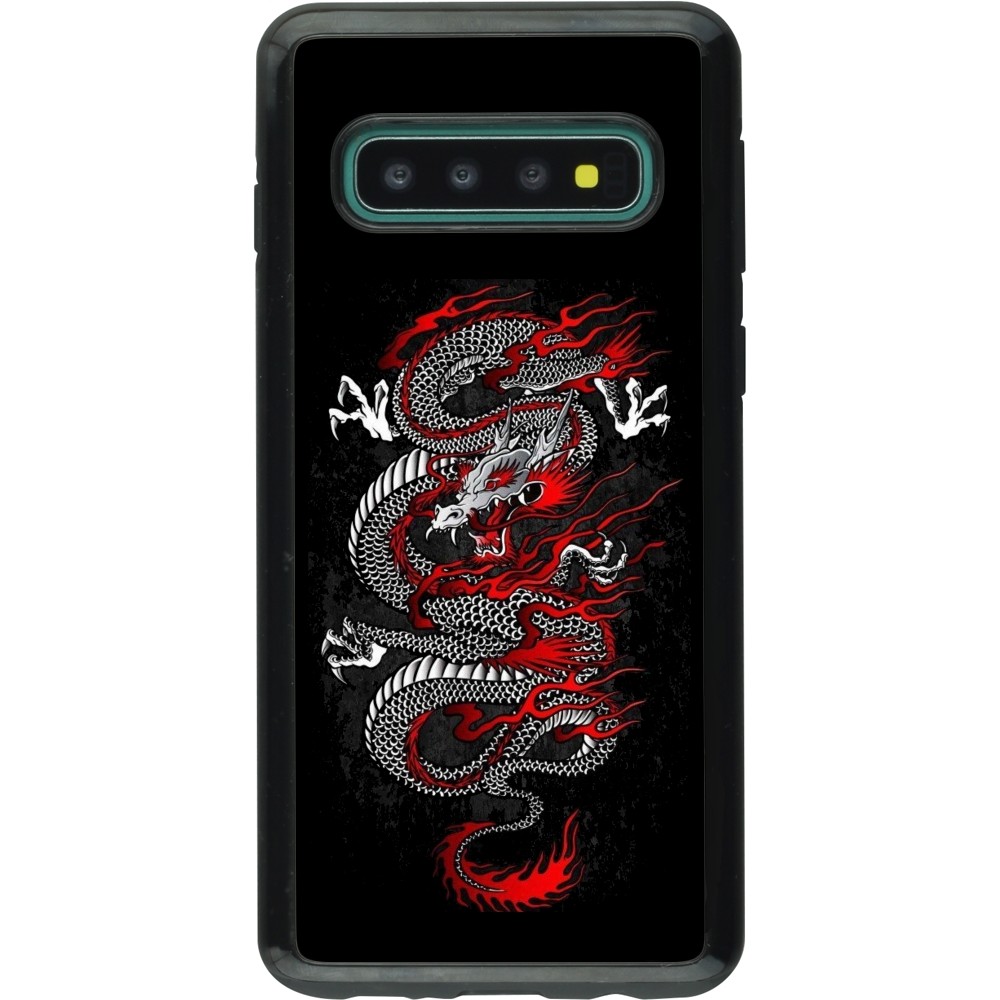 Coque Samsung Galaxy S10 - Hybrid Armor noir Japanese style Dragon Tattoo Red Black