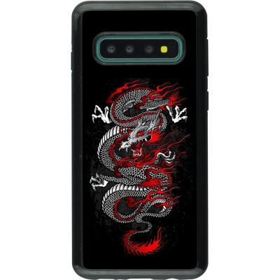 Coque Samsung Galaxy S10 - Hybrid Armor noir Japanese style Dragon Tattoo Red Black