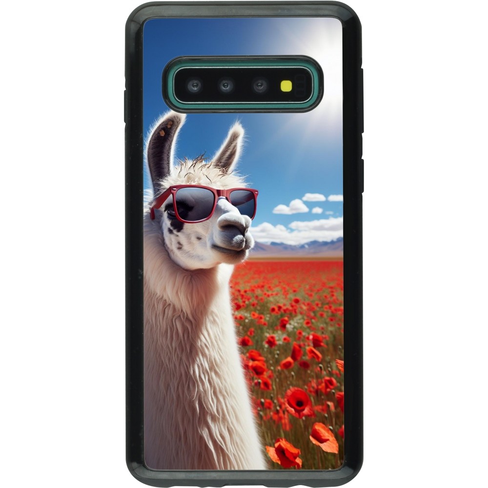 Coque Samsung Galaxy S10 - Hybrid Armor noir Lama Chic en Coquelicot