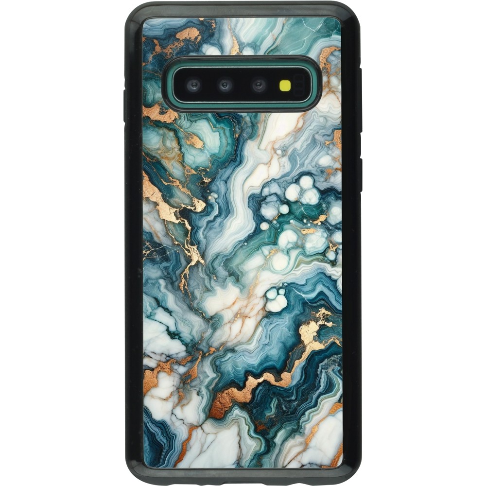 Coque Samsung Galaxy S10 - Hybrid Armor noir Marbre Vert Bleu Doré