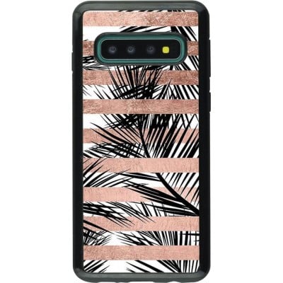 Coque Samsung Galaxy S10 - Hybrid Armor noir Palm trees gold stripes