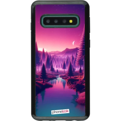 Coque Samsung Galaxy S10 - Hybrid Armor noir Paysage Violet-Rose