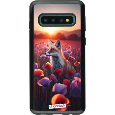 Coque Samsung Galaxy S10 - Hybrid Armor noir Renard pourpre au crépuscule