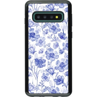 Coque Samsung Galaxy S10 - Hybrid Armor noir Spring 23 watercolor blue flowers