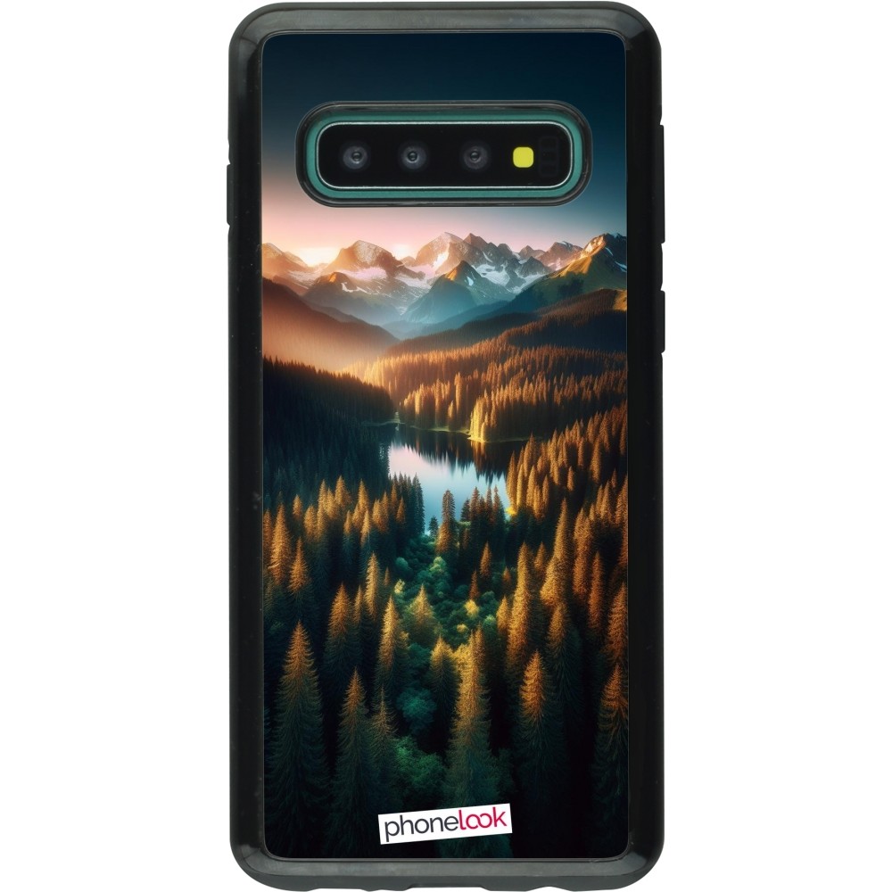 Coque Samsung Galaxy S10 - Hybrid Armor noir Sunset Forest Lake