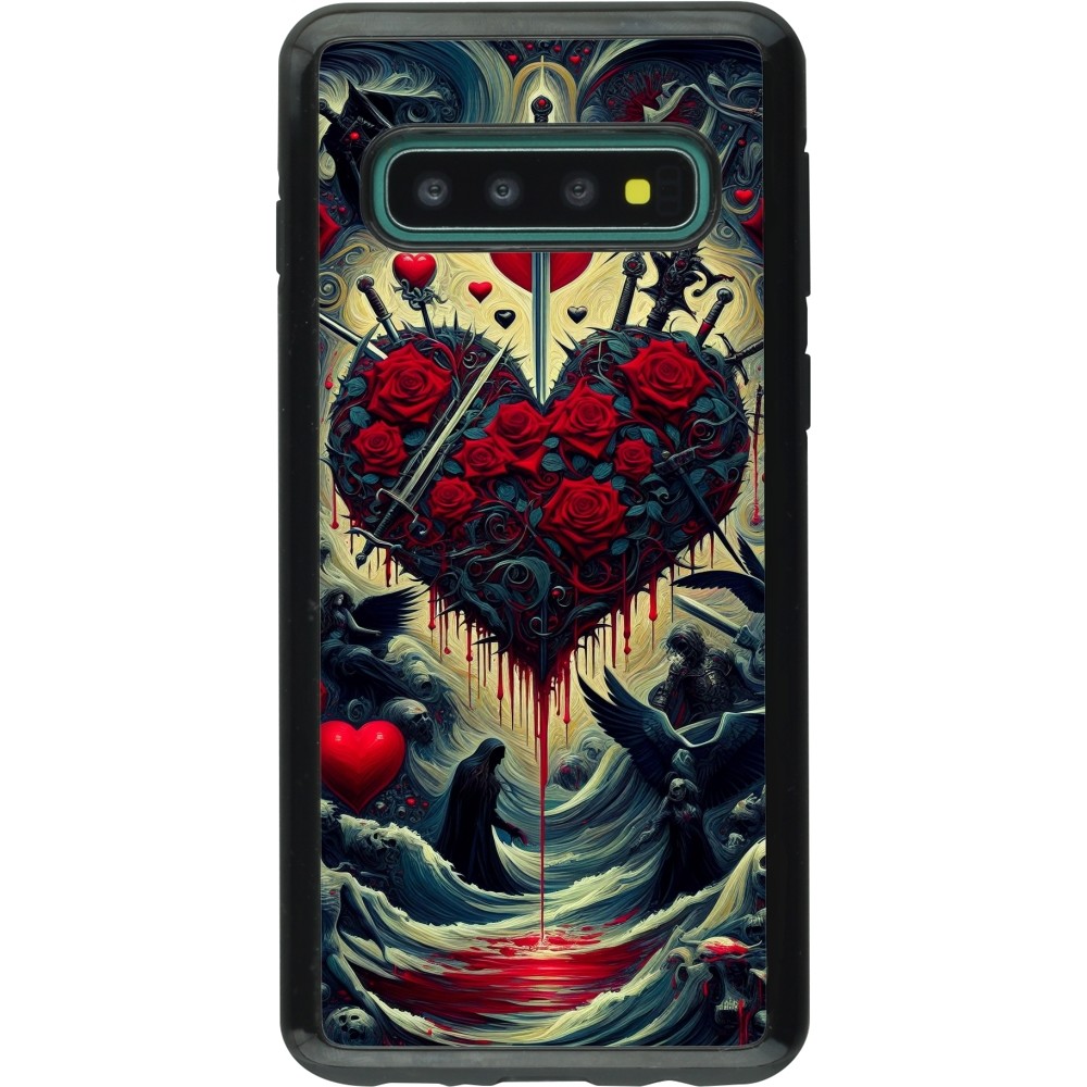 Coque Samsung Galaxy S10 - Hybrid Armor noir Dark Love Coeur Sang