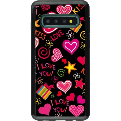 Coque Samsung Galaxy S10 - Hybrid Armor noir Valentine 2023 love symbols