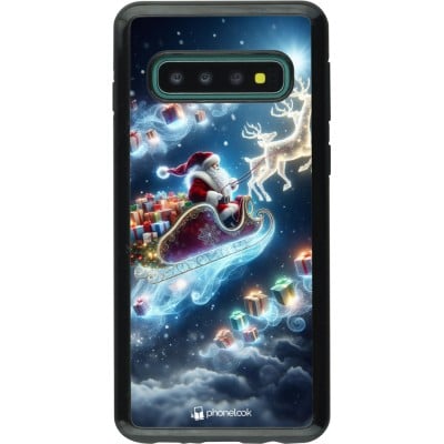 Coque Samsung Galaxy S10 - Hybrid Armor noir Noël 2023 Père Noël enchanté