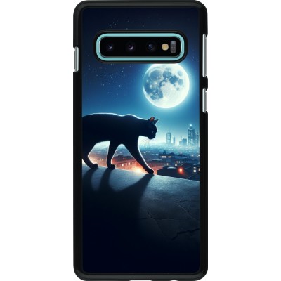 Coque Samsung Galaxy S10 - Chat noir sous la pleine lune