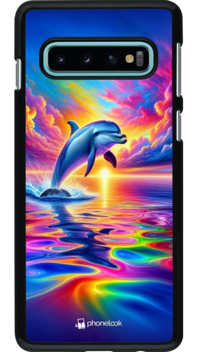 Coque Samsung Galaxy S10 - Dauphin arc-en-ciel heureux