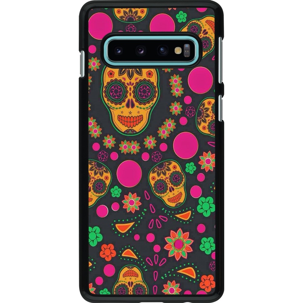 Samsung Galaxy S10 Case Hülle - Halloween 22 colorful mexican skulls