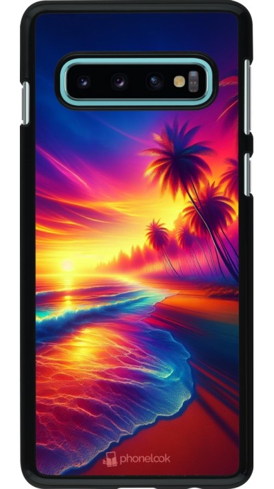 Coque Samsung Galaxy S10 - Plage coucher soleil flashy