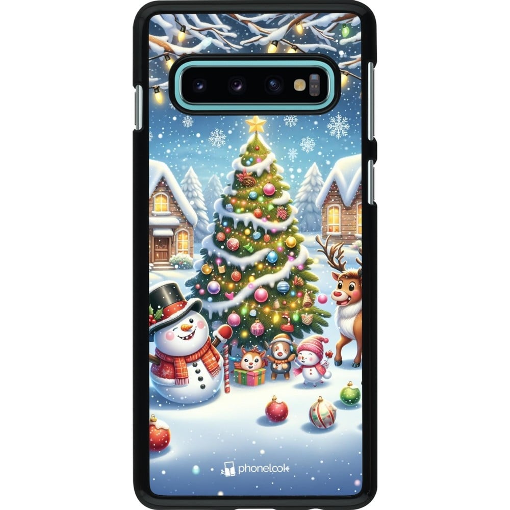 Coque Samsung Galaxy S10 - Noël 2023 bonhomme de neige et sapin