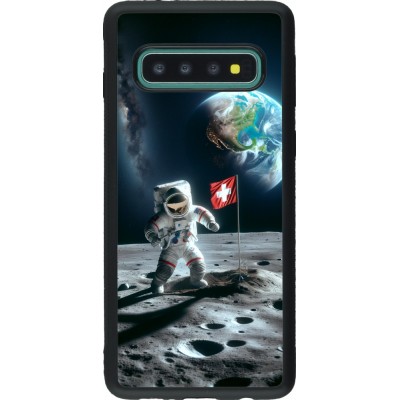 Coque Samsung Galaxy S10 - Silicone rigide noir Astro Suisse sur lune