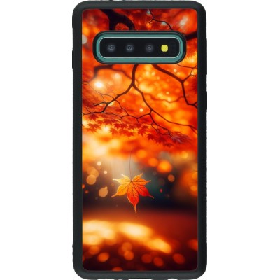 Coque Samsung Galaxy S10 - Silicone rigide noir Automne Magique Orange