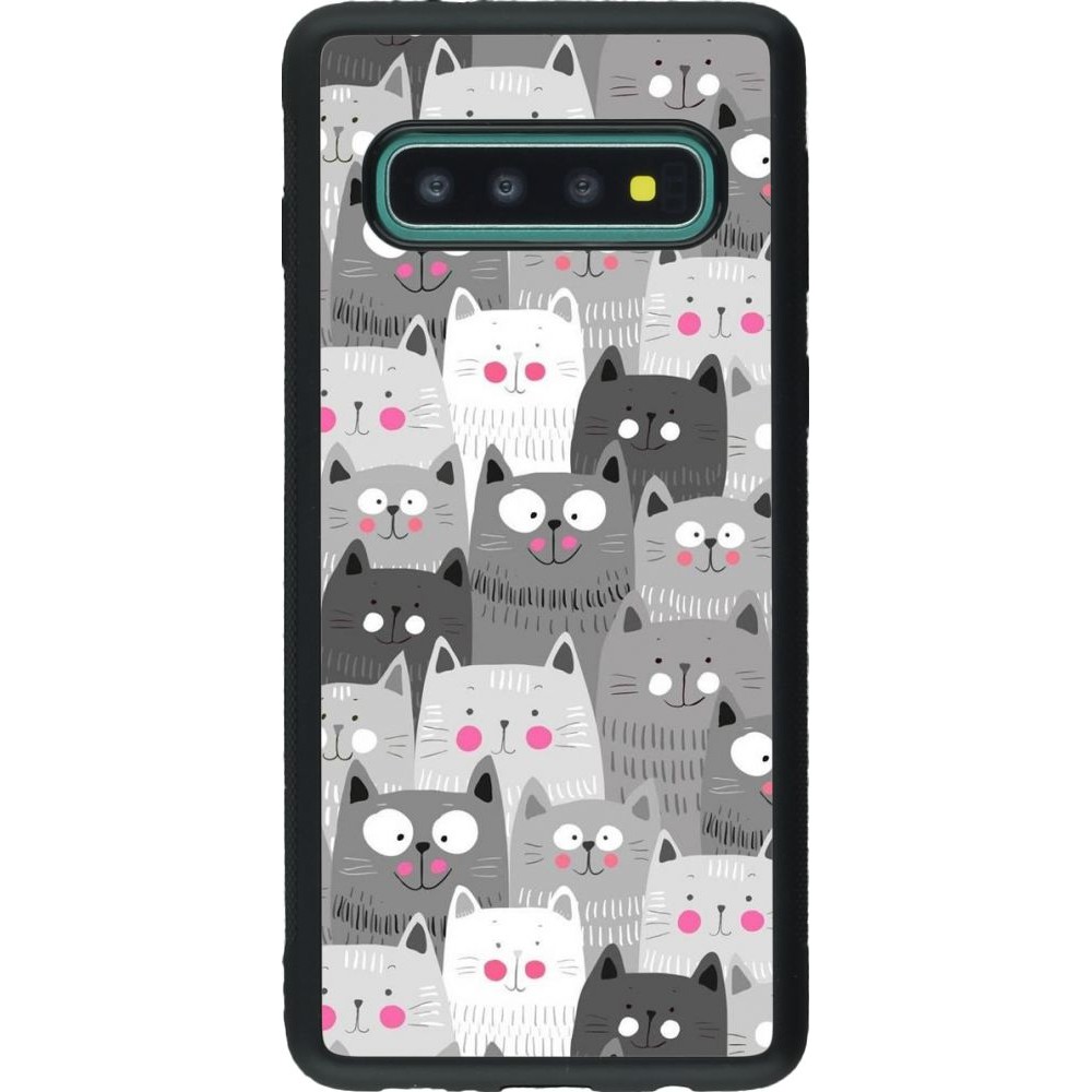 Coque Samsung Galaxy S10 - Silicone rigide noir Chats gris troupeau