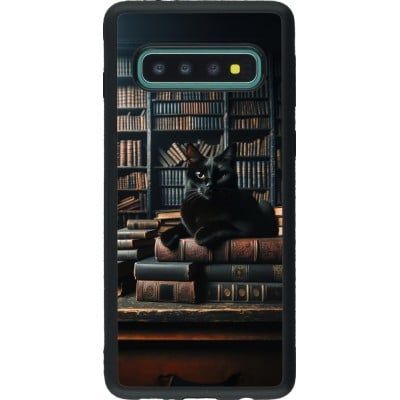 Coque Samsung Galaxy S10 - Silicone rigide noir Chat livres sombres