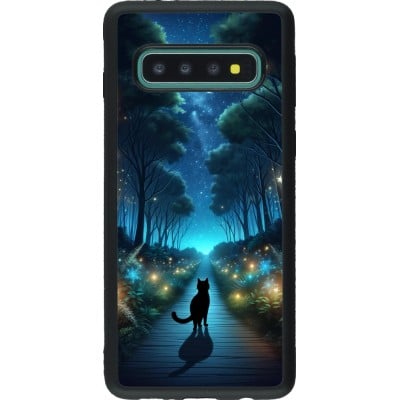 Coque Samsung Galaxy S10 - Silicone rigide noir Chat noir promenade