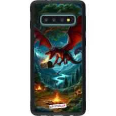 Coque Samsung Galaxy S10 - Silicone rigide noir Dragon Volant Forêt Trésor