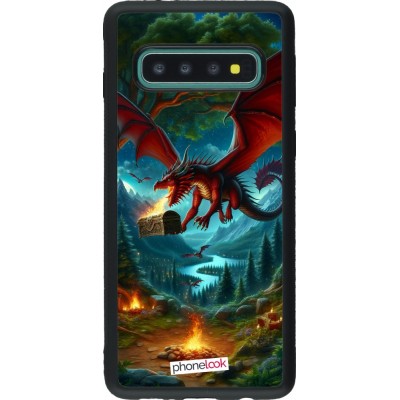 Coque Samsung Galaxy S10 - Silicone rigide noir Dragon Volant Forêt Trésor