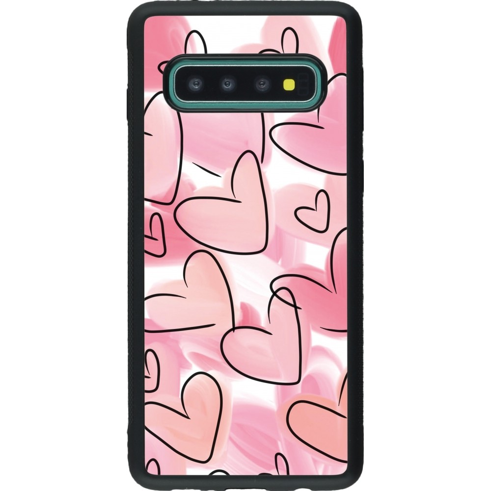 Coque Samsung Galaxy S10 - Silicone rigide noir Easter 2023 pink hearts