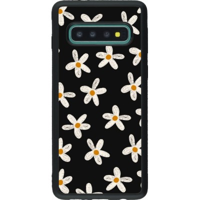 Coque Samsung Galaxy S10 - Silicone rigide noir Easter 2024 white on black flower