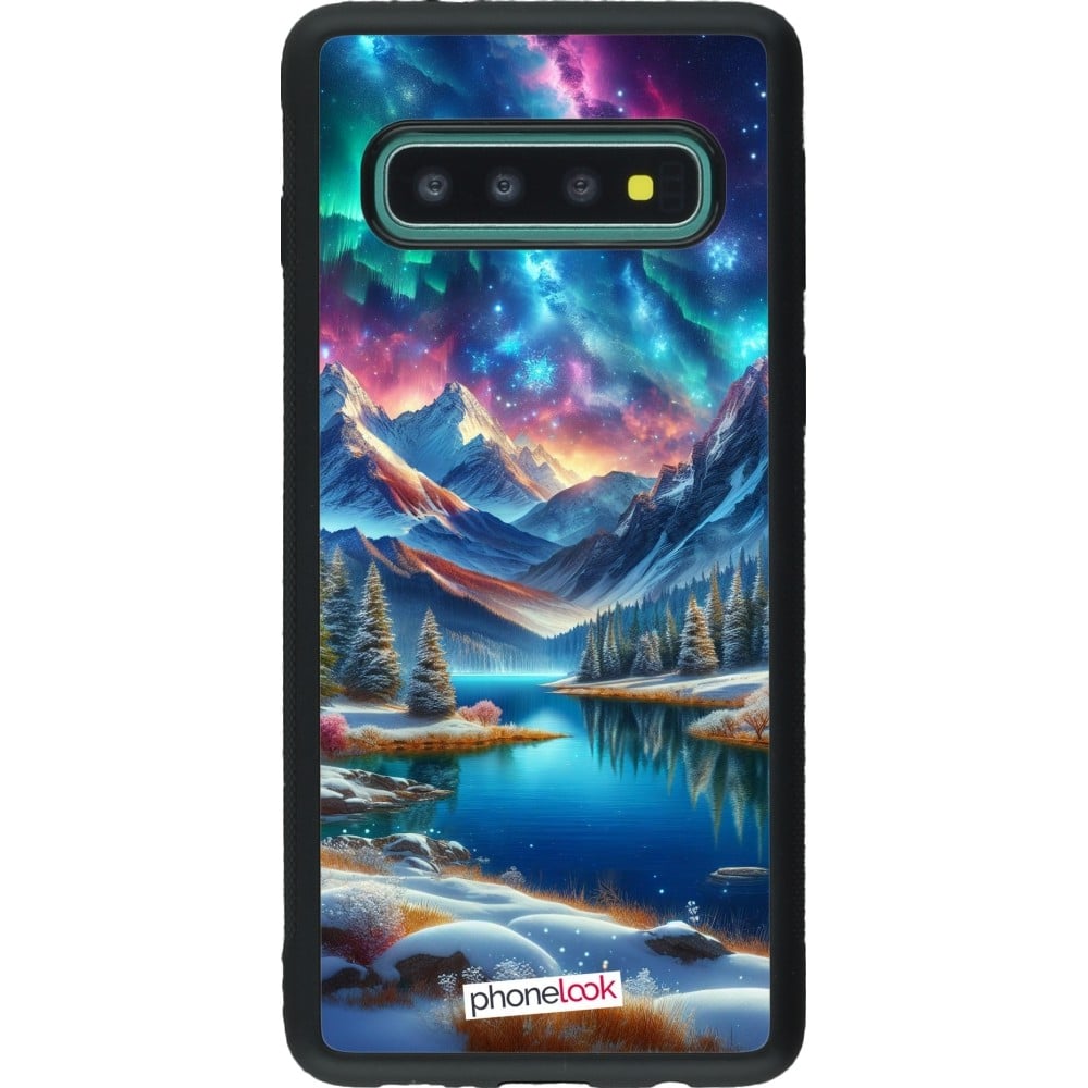 Coque Samsung Galaxy S10 - Silicone rigide noir Fantasy Mountain Lake Sky Stars