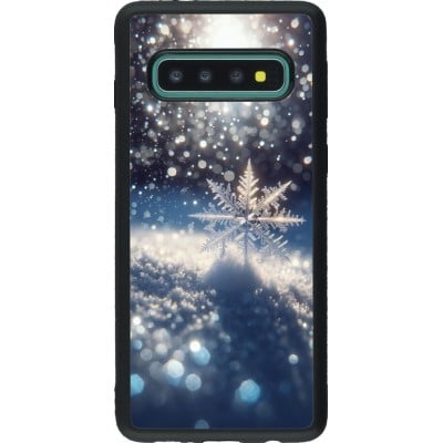 Coque Samsung Galaxy S10 - Silicone rigide noir Flocon Solaire Éclat