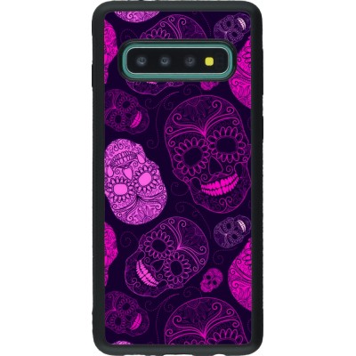 Coque Samsung Galaxy S10 - Silicone rigide noir Halloween 2023 pink skulls