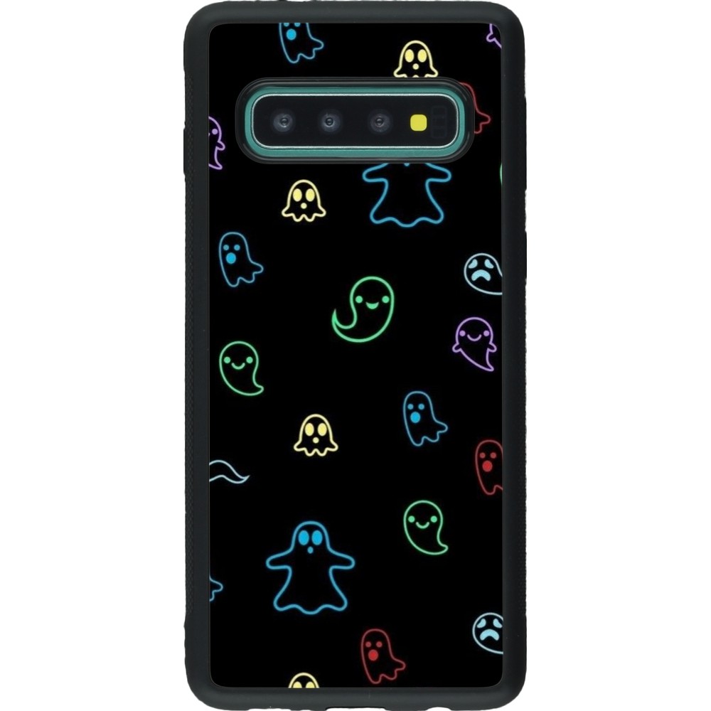 Coque Samsung Galaxy S10 - Silicone rigide noir Halloween 2024 colorful ghosts