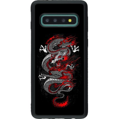 Coque Samsung Galaxy S10 - Silicone rigide noir Japanese style Dragon Tattoo Red Black